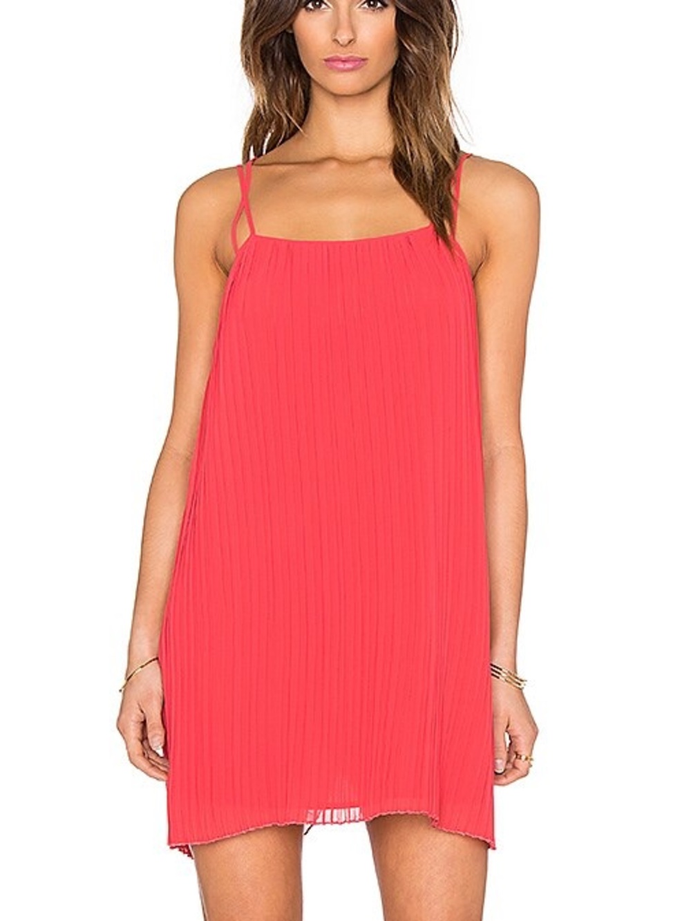 BCBGeneration Coral Pleated Mini Dress with Spaghetti Straps